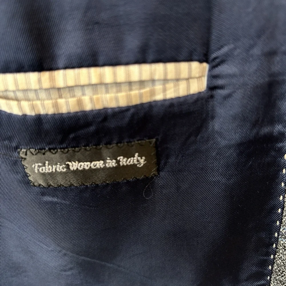 Jack Victor Blazer Mens 44L Gray Blue‎ Windowpane Wool Sport Coat Jacket